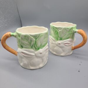 set 2 Vintage Mugs Bunnies Rabbit Cabbage Carrot Easter The Haldon Group 1987